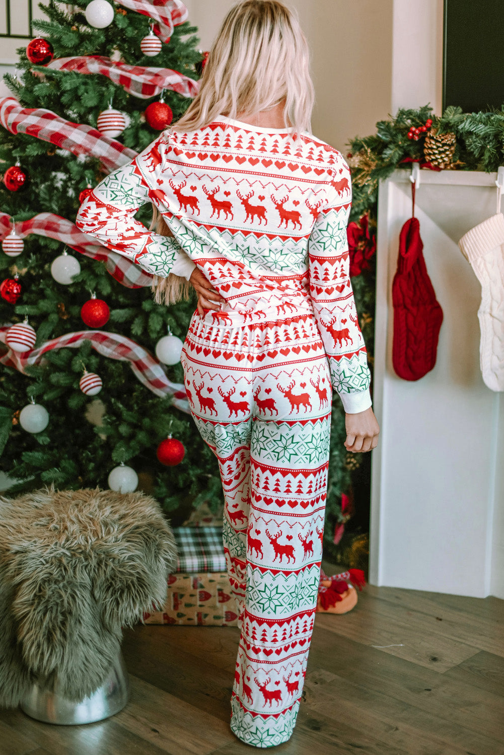 Christmas Round Neck Top and Pants Lounge Set - 2 PCS. - T - 1 COLOR -