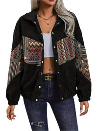 Thumbnail for Embroidered Collared Neck Snap Down Jacket - T - 1 COLOR -