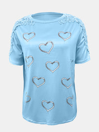 Thumbnail for Full Size Lace Detail Heart Round Neck Short Sleeve Top - T - 5 COLORS -