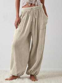 Thumbnail for Textured Lounging Tie Pants with Pockets - T - 1 COLOR -