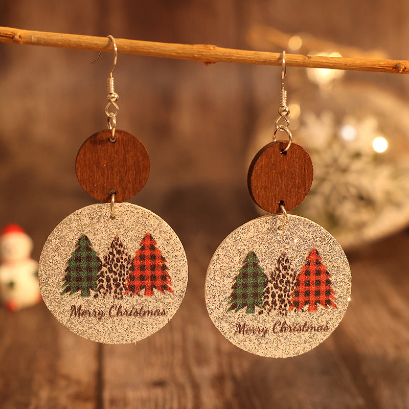 PU Leather Christmas Tree Earrings - T - 1 COLOR -