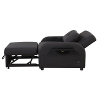 Thumbnail for Pull Out Sofa Sleeper 3 in 1 With 2 Wing Table and Usb Charge for Nap Line Fabric for Living Room Recreation Room Black