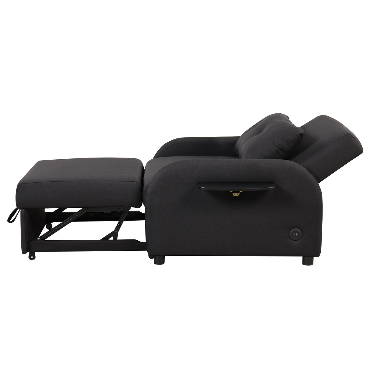 Pull Out Sofa Sleeper 3 in 1 With 2 Wing Table and Usb Charge for Nap Line Fabric for Living Room Recreation Room Black