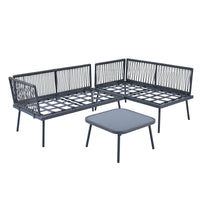 Thumbnail for Modern Outdoor 3-Piece PE Rattan Sofa Set All Weather Patio Metal Sectional Furniture Set With Cushions and Glass Table