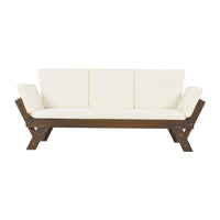 Thumbnail for Outdoor Adjustable Patio Wooden Daybed Sofa Chaise Lounge With Cushions for Small Places, Brown Finish+Beige Cushion