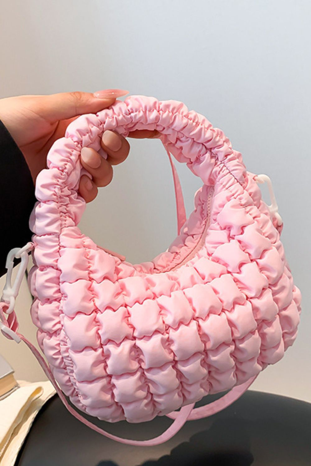 Quilted Puffy Removable Strap Crossbody Bag - T - 5 COLORS -