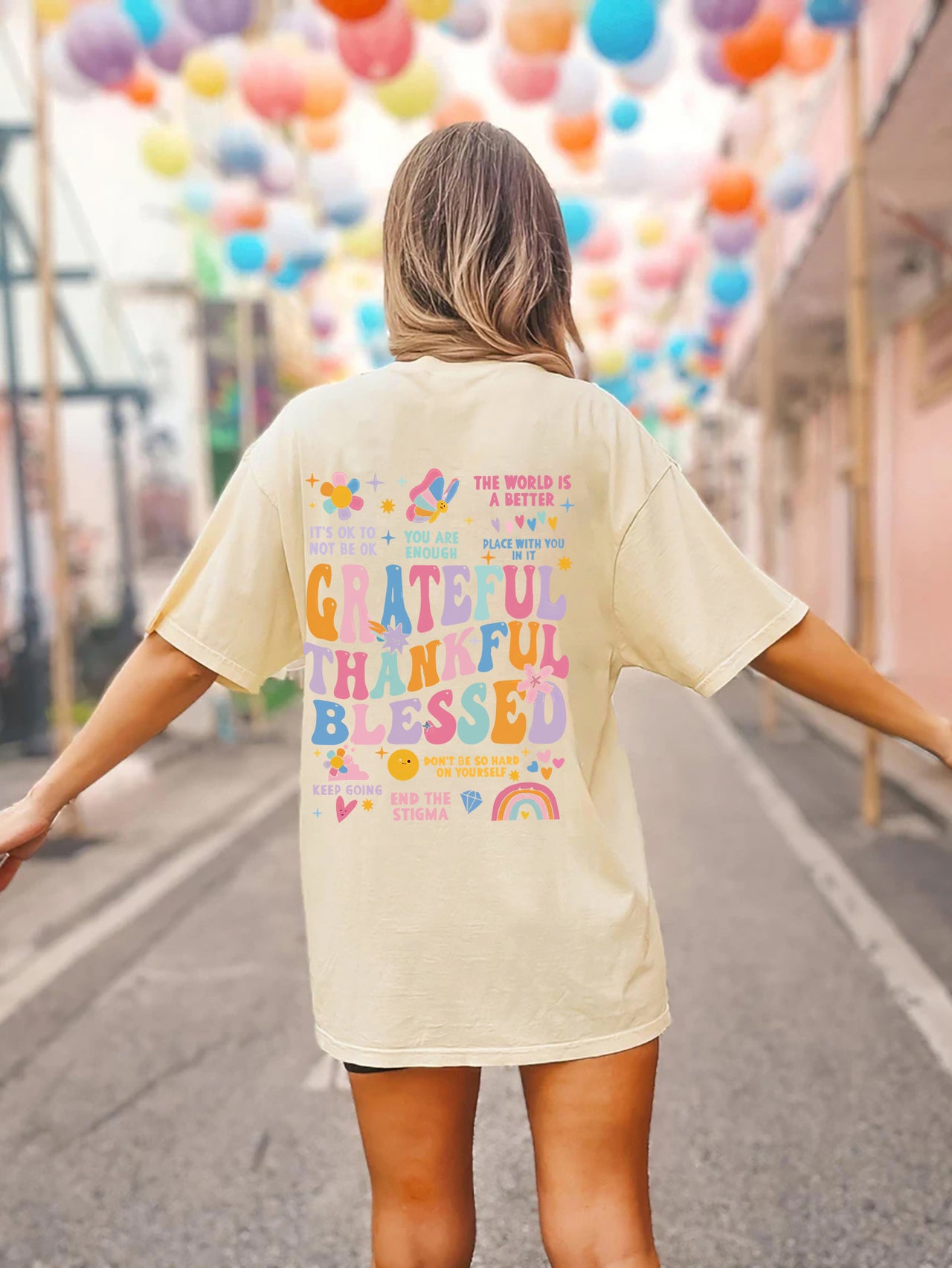 Letter Graphic Back, Smile Front Round Neck Short Sleeve T-Shirt - T - 1 COLOR -