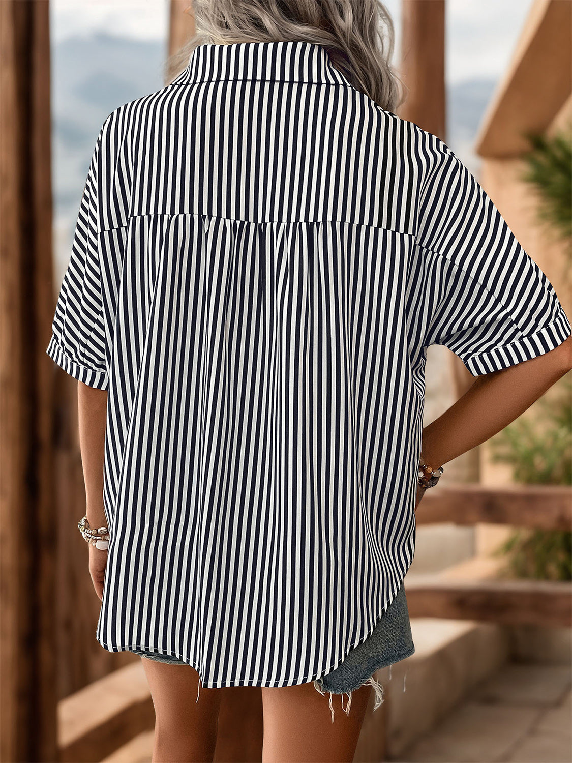 Striped Collared Neck Half Sleeve Shirt - M, L, XL ONLY - T - 1 COLOR -