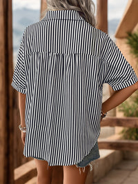 Thumbnail for Striped Collared Neck Half Sleeve Shirt - M, L, XL ONLY - T - 1 COLOR -