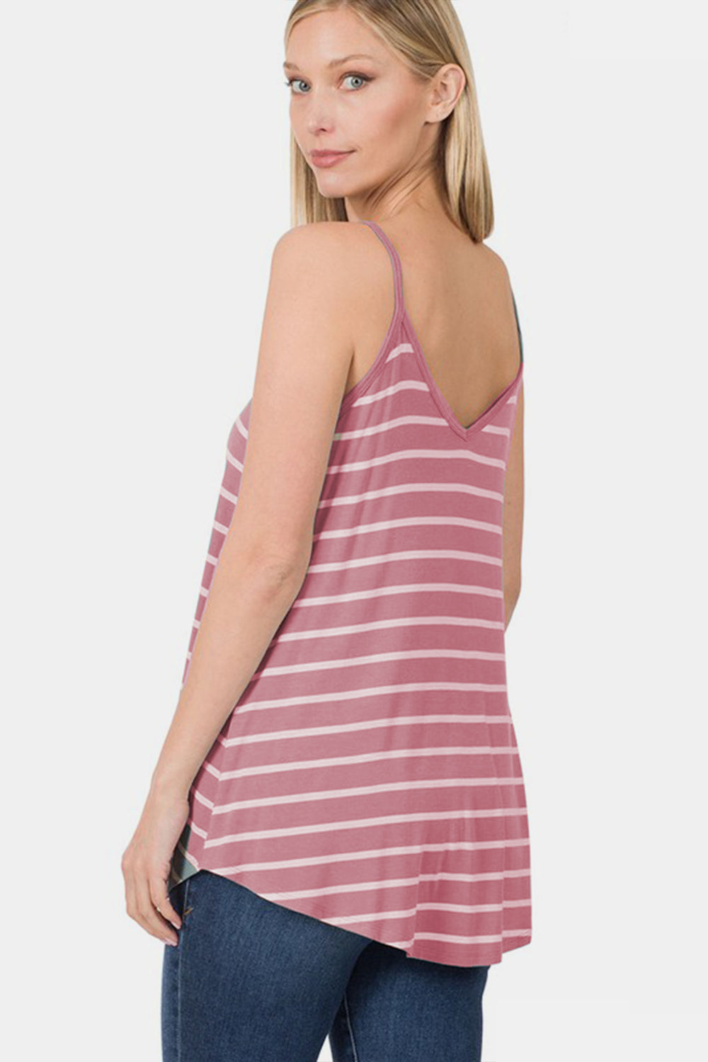 Zenana Striped Curved Hem Cami Tank - T - 1 COLOR -