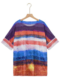 Thumbnail for Full Size Color Block Round Neck Half Sleeve T-Shirt - SIZES S THRU 3XL - T - 7 COLORS -