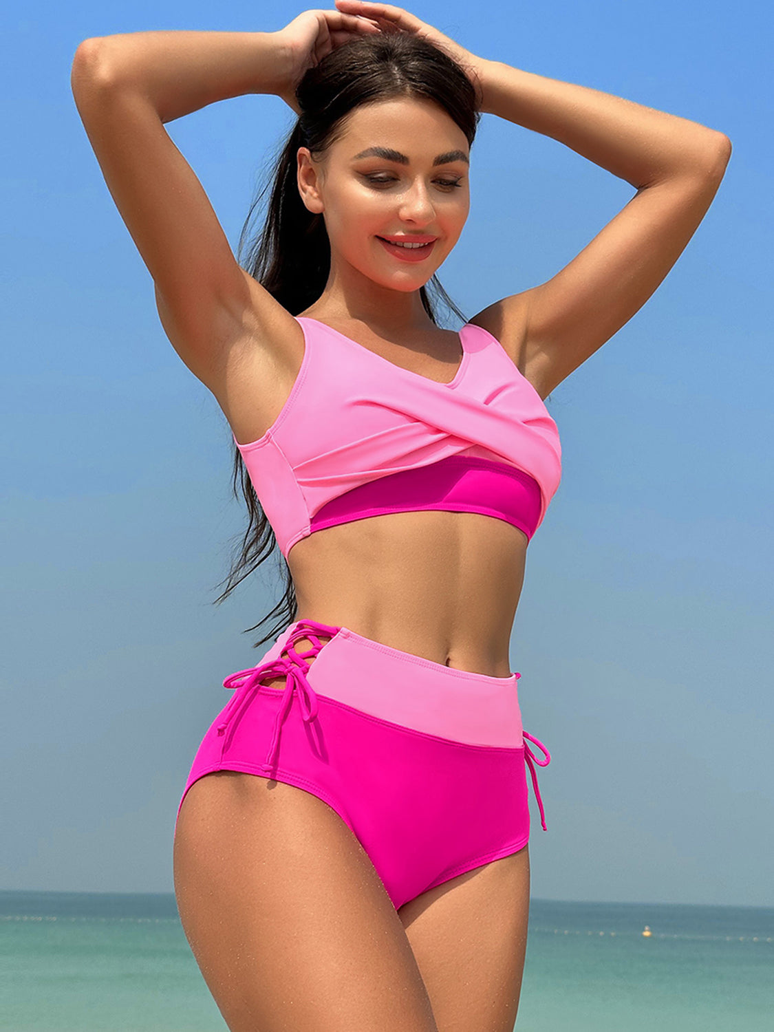 Ruched Wide Strap Two-Piece Swimwear - T - 1 COLOR -