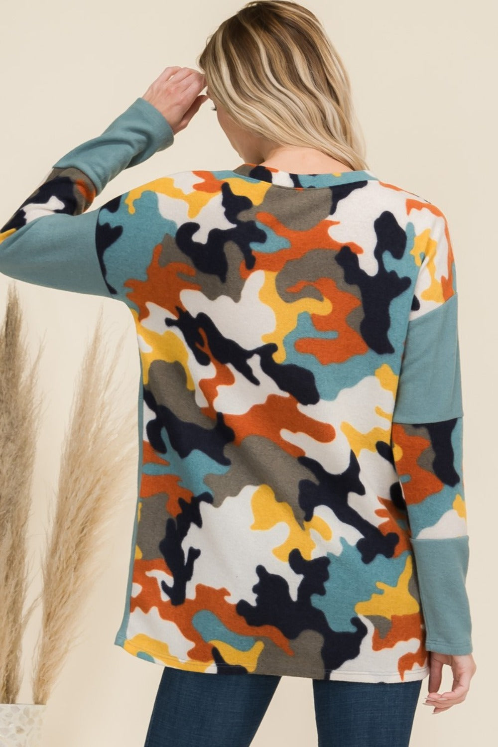 Celeste Camo Print Contrast Long Sleeve T-Shirt - T - 1 COLOR -