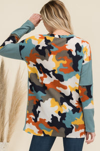 Thumbnail for Celeste Camo Print Contrast Long Sleeve T-Shirt - T - 1 COLOR -