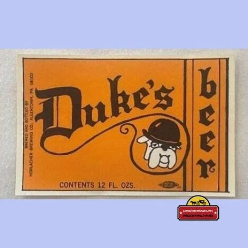 Vintage 1970 - 1978 Duke's Beer Label Allentown, PA. Dog in Bowler Hat!