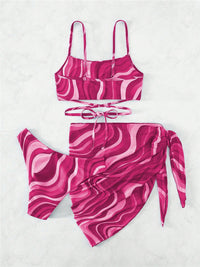 Thumbnail for Tied Printed Three-Piece Swim set - 3 PCS. - T - 4 COLORS -