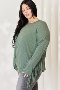 Thumbnail for Celeste Full Size Fringe Detail Long Sleeve Top - SIZES S THRU 3XL - T - 1 COLOR -