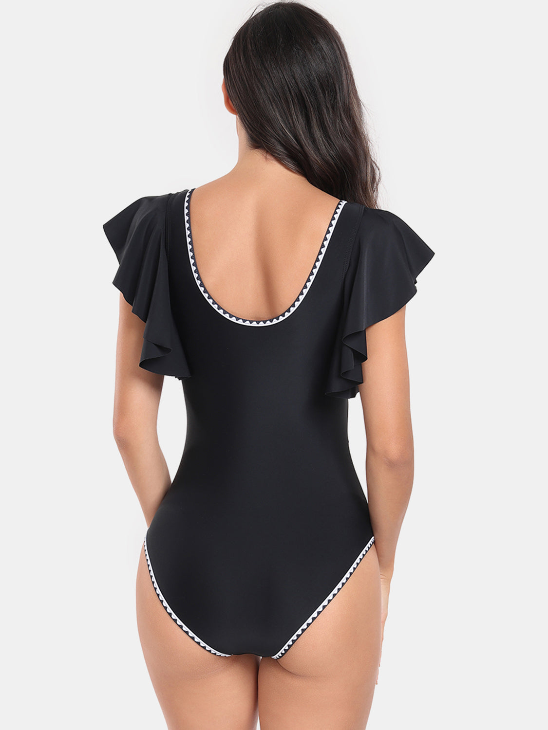 Plunge Cap Sleeve One-Piece Swimwear - T - 6 COLORS -