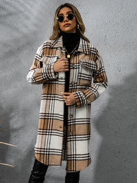 Thumbnail for Plaid Collared Neck Long Sleeve Jacket - T - 2 COLORS -