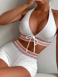 Thumbnail for Backless Textured Halter Neck Two-Piece Swim Set - T - 6 COLORS -