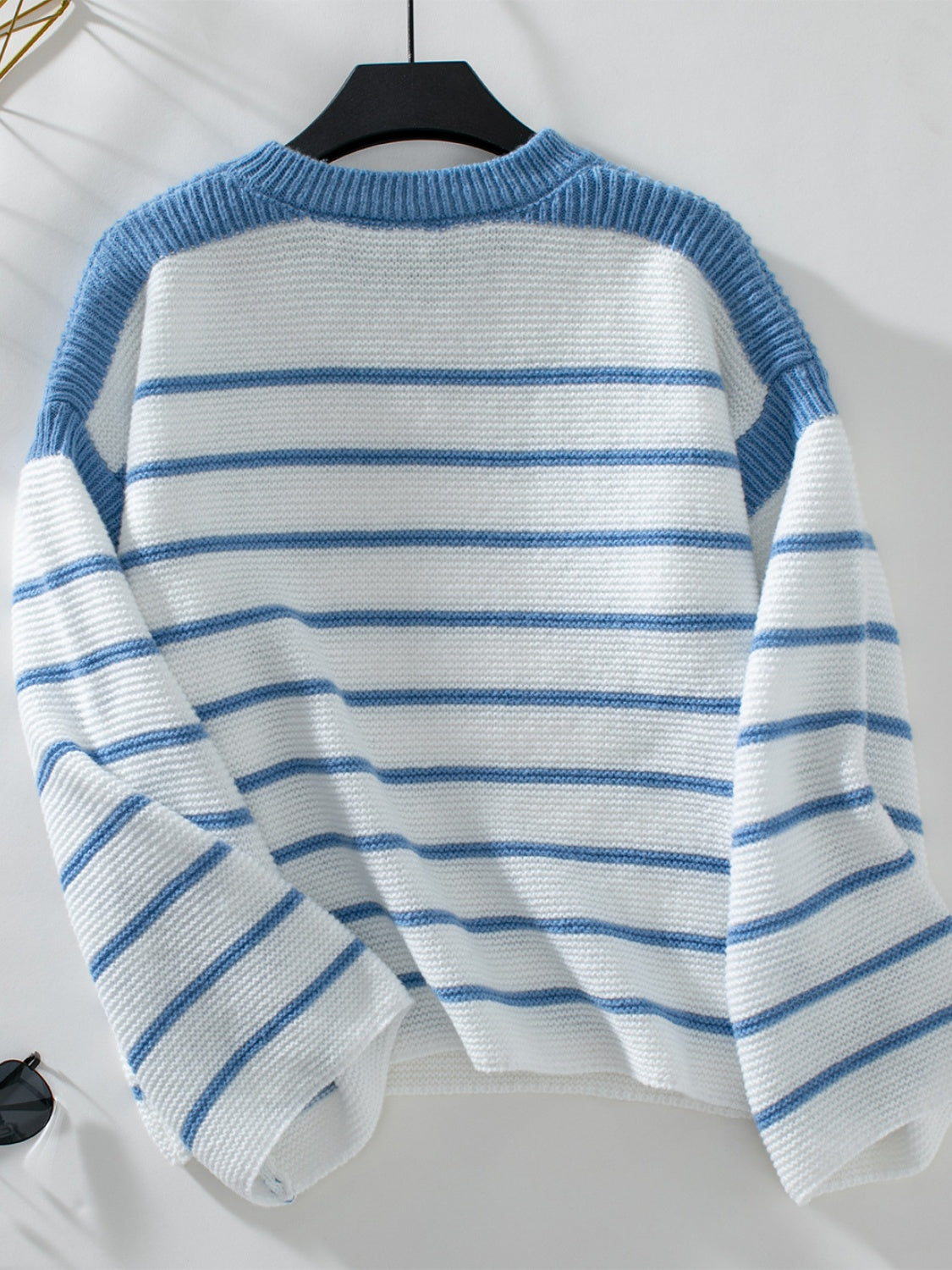 Striped Round Neck Long Sleeve Sweater - T - 2 COLORS -