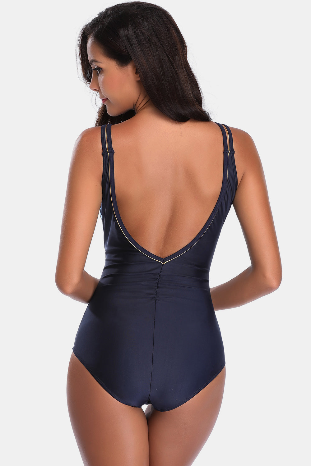 V-Neck Wide Strap One-Piece Swimwear - SIZES S THRU 5XL - T - 1 COLOR -