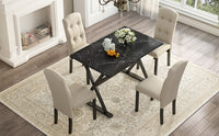 Thumbnail for Solid Wood 5-Piece Dining Table Set With Faux Marble Tabletop and Upholstered Dining Chairs for 4, Faux Marble Black+Bei