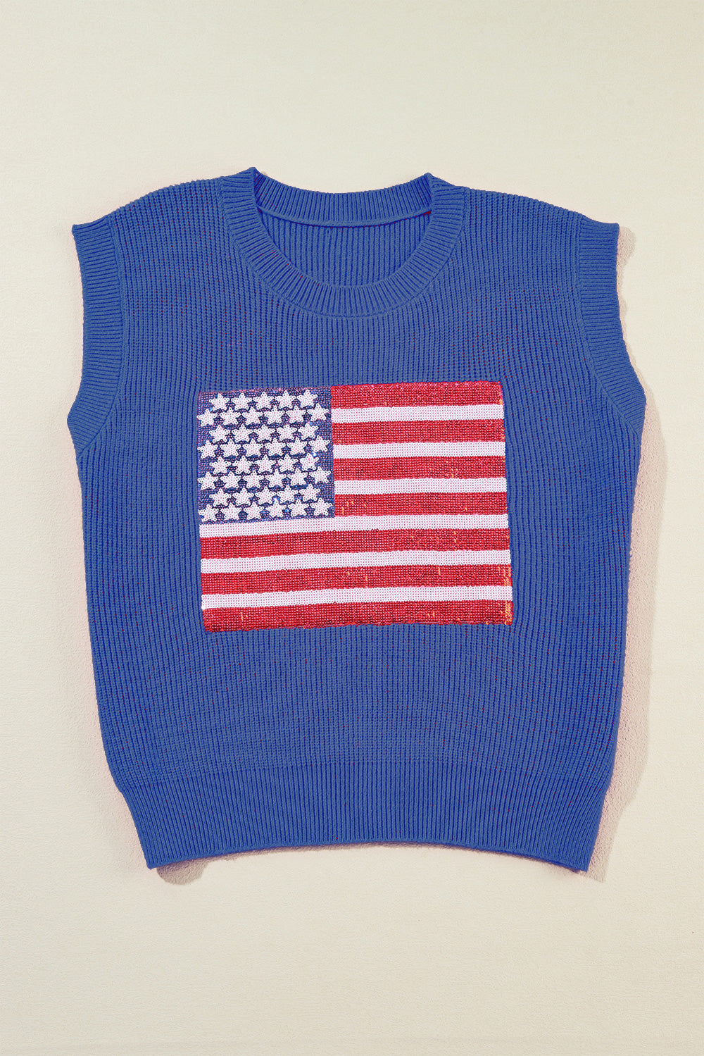 Sequin US Flag Round Neck Sweater Vest - T - 2 COLORS -