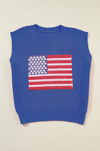 Thumbnail for Sequin US Flag Round Neck Sweater Vest - T - 2 COLORS -