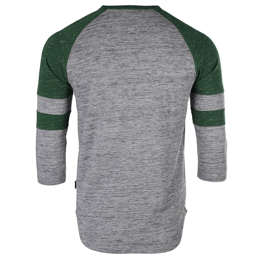 Men's 3/4 Sleeve GREEN Baseball Football College Raglan Henley Athletic T-Shirt - 2 COLOR COMBOS -