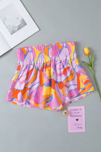 Thumbnail for Contrast Print Elastic Waist High Waist Shorts - T - 1 COLOR -