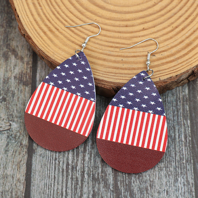 Stars and Stripes PU Leather Teardrop Earrings - T -