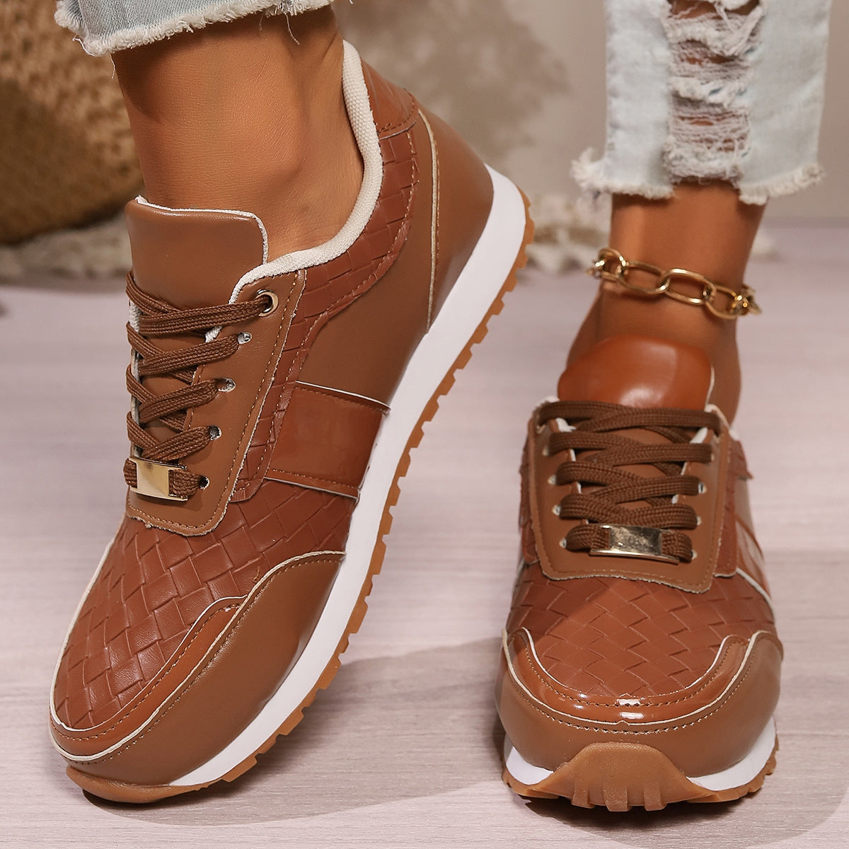 Lace-Up PU Leather Sneakers - T - 3 COLORS -