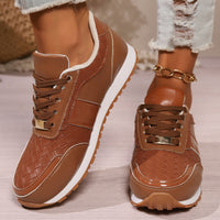 Thumbnail for Lace-Up PU Leather Sneakers - T - 3 COLORS -