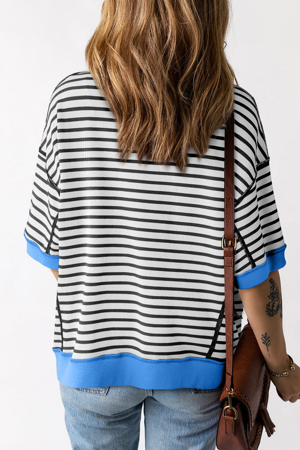 Striped Round Neck Half Sleeve T-Shirt - T - 1 COLOR -