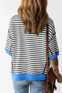 Thumbnail for Striped Round Neck Half Sleeve T-Shirt - T - 1 COLOR -