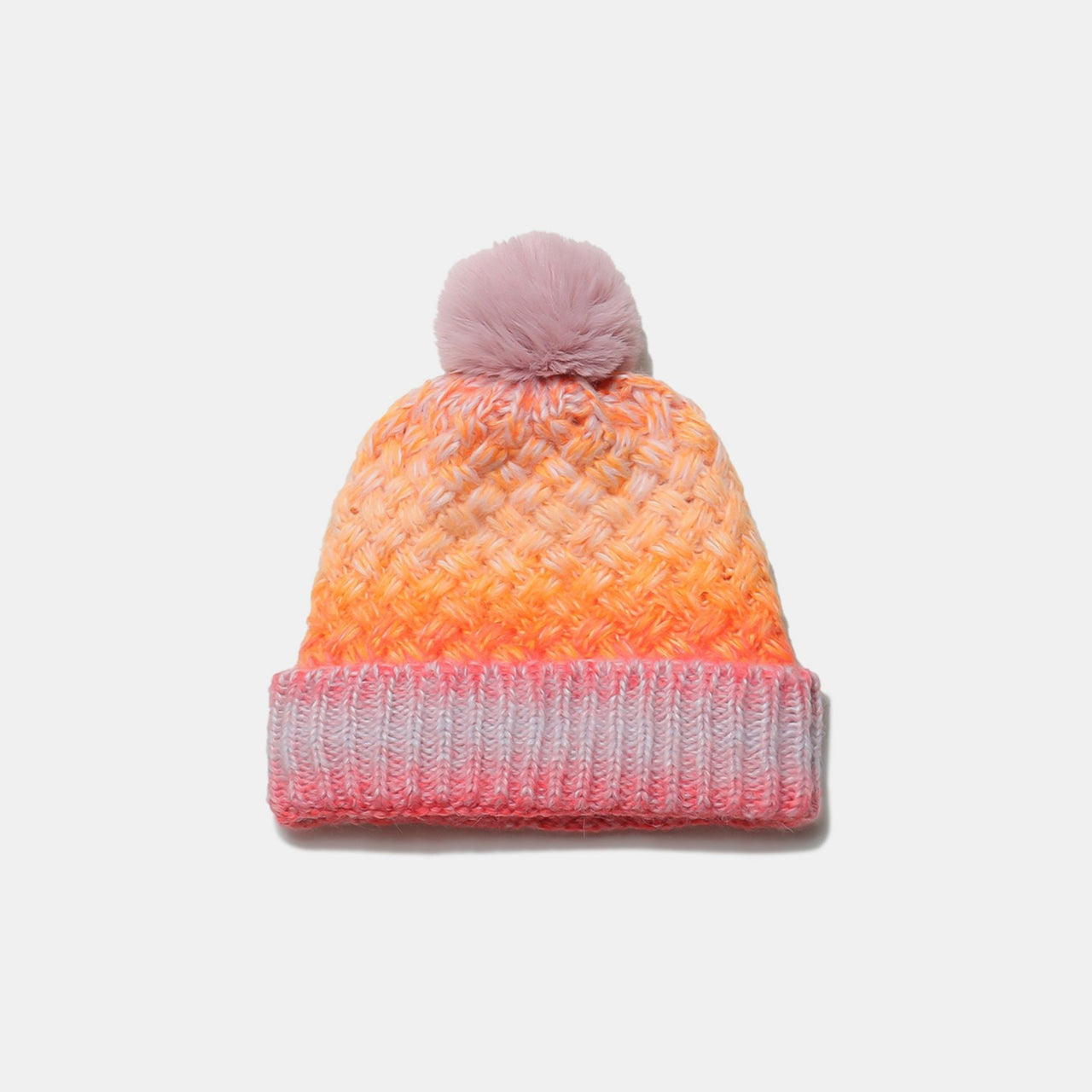 Gradient Knit Hat with Pompom - T - 6 COLORS -