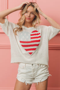 Thumbnail for BiBi Striped Heart Contrast Knit Top - T - 1 COLOR -