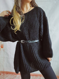 Thumbnail for Boat Neck Long Sleeve Sweater with Belt - 2 PCS. - 1 LARGE OVERSIZE - T - 5 COLORS -