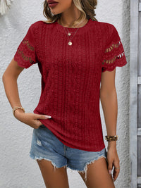 Thumbnail for Full Size Eyelet Round Neck Short Sleeve Top - T - 11 COLORS -