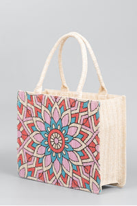 Thumbnail for Flower Straw Weave Tote Bag - T - 2 COLORS -