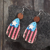 Thumbnail for US Star & Stripes Wooden Dangle Earrings - T -