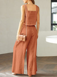 Thumbnail for Square Neck Top and Wide Leg Pants set - 2 PCS. - T - 8 COLORS -