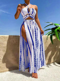 Thumbnail for Printed Halter Neck Three-Piece Swim Set - 3 PCS. - T - 6 COLORS -