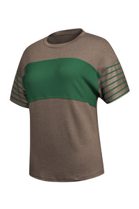 Thumbnail for Striped Round Neck Short Sleeve T-Shirt - T - 6 COLORS -