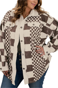 Thumbnail for Plus Size Checkered Button Up Long Sleeve Jacket - XL THRU 4XL ONLY - T - 1 COLOR -