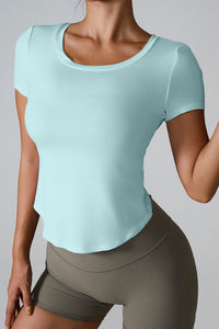 Thumbnail for Cutout Round Neck Short Sleeve Active T-Shirt - T - 5 COLORS -