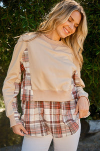 Thumbnail for And The Why Full Size Double Layered Plaid Contrast Sweatshirt - T - 1 COLOR -