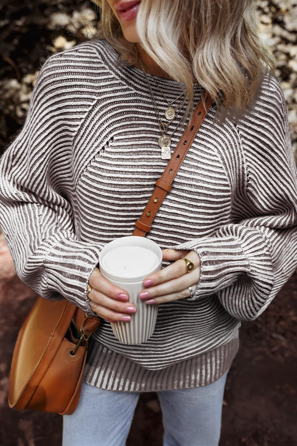 Textured Striped Round Neck Long Sleeve Top - T - 6 COLORS -