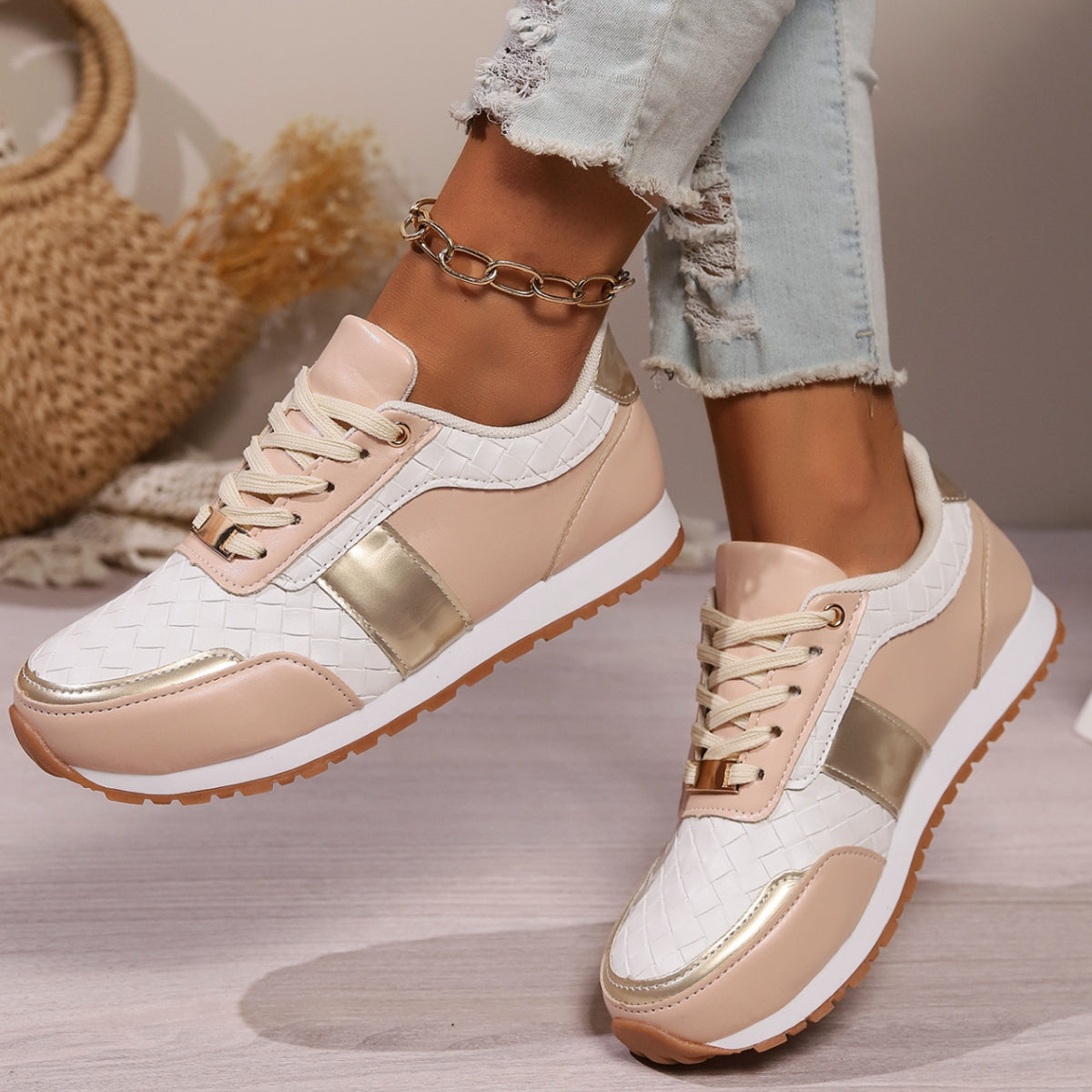 Lace-Up PU Leather Sneakers - T - 3 COLORS -